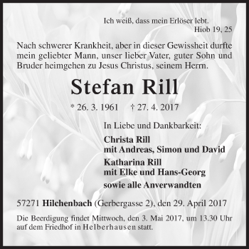 Traueranzeige von Stefan Rill von Siegener Zeitung