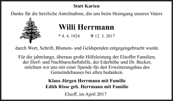 Traueranzeige von Willi Herrmann von Siegener Zeitung