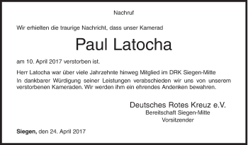 Traueranzeige von Paul Latocha von Siegener Zeitung