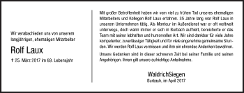 Traueranzeige von Rolf Laux von Siegener Zeitung