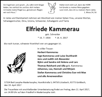 Traueranzeige von Elfriede Kammerau von Siegener Zeitung