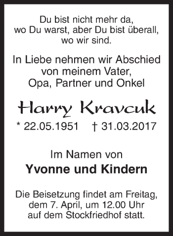 Traueranzeige von Harry Kravcuk von Siegener Zeitung