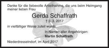 Traueranzeige von Gerda Schaffrath von Siegener Zeitung