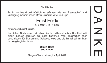 Traueranzeige von Ernst Heide von Siegener Zeitung