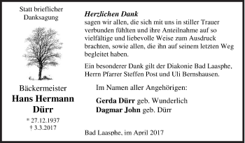 Traueranzeige von Hans Hermann Dürr von Siegener Zeitung