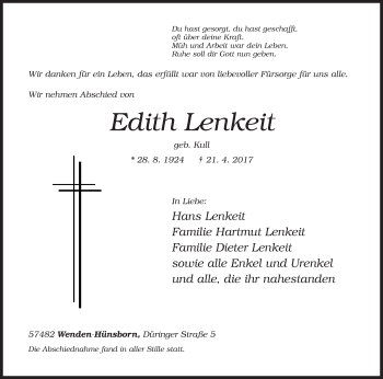 Traueranzeige von Edith Lenkeit von Siegener Zeitung