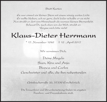 Traueranzeige von Klaus-Dieter Herrmann von Siegener Zeitung