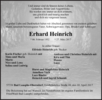 Traueranzeige von Erhard Heinrich von Siegener Zeitung