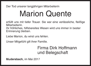 Traueranzeige von Marion Quente von Siegener Zeitung