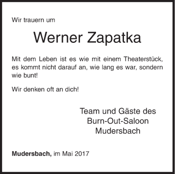 Traueranzeige von Werner Zapatka von Siegener Zeitung
