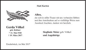 Traueranzeige von Gerda Völkel von Siegener Zeitung