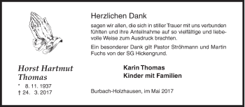 Traueranzeige von Horst Hartmut Thomas von Siegener Zeitung