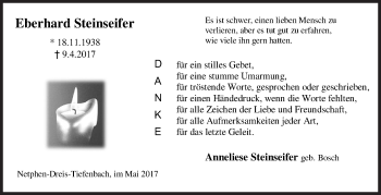 Traueranzeige von Eberhard Steinseifer von Siegener Zeitung