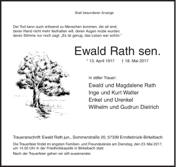 Traueranzeige von Ewald Rath von Siegener Zeitung