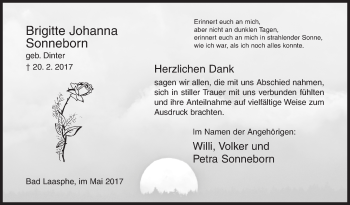 Traueranzeige von Brigitte Johanna Sonneborn von Siegener Zeitung