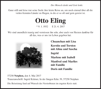 Traueranzeige von Otto Eling von Siegener Zeitung