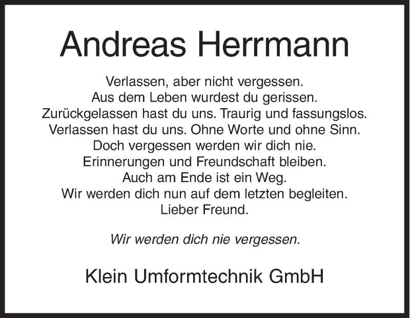  Traueranzeige für Andreas Herrmann vom 24.05.2017 aus Siegener Zeitung