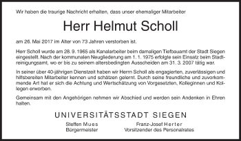 Traueranzeige von Helmut  Scholl von Siegener Zeitung
