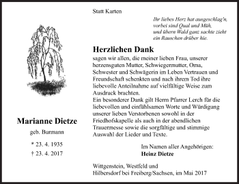 Traueranzeige von Marianne Dietze von Siegener Zeitung