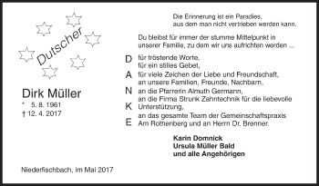 Traueranzeige von Dirk Müller von Siegener Zeitung