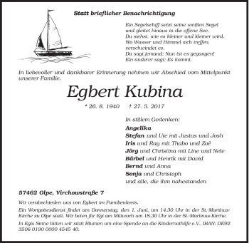 Traueranzeige von Egbert Kubina von Siegener Zeitung
