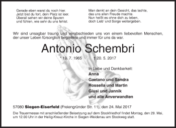 Traueranzeige von Antonio Schembri von Siegener Zeitung