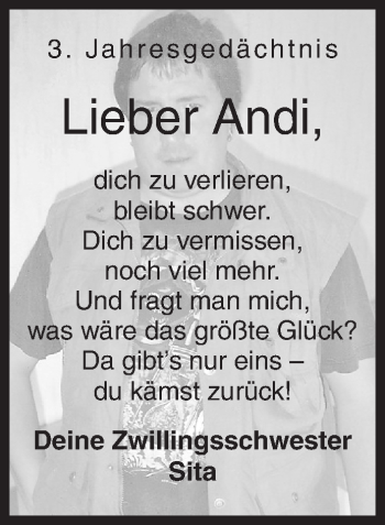 Traueranzeige von Andi  von Siegener Zeitung