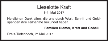 Traueranzeige von Lieselotte Kraft von Siegener Zeitung