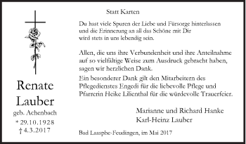 Traueranzeige von Renate Lauber von Siegener Zeitung