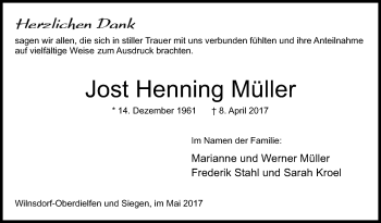 Traueranzeige von Jost Henning Müller von Siegener Zeitung