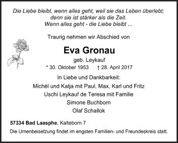 Traueranzeige von Eva Gronau von Siegener Zeitung