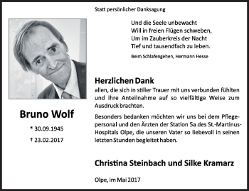 Traueranzeige von Bruno Wolf von Siegener Zeitung