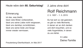 Traueranzeige von Rolf Reichmann von Siegener Zeitung