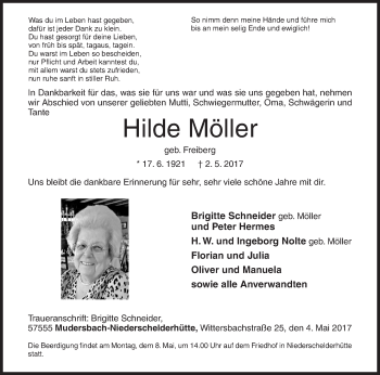 Traueranzeige von Hilde Möller von Siegener Zeitung