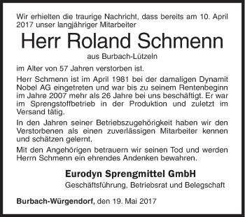 Traueranzeige von Roland Schmenn von Siegener Zeitung