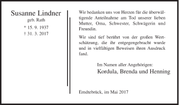 Traueranzeige von Susanne Lindner von Siegener Zeitung