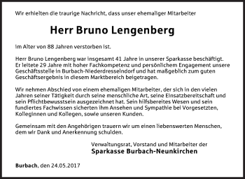 Traueranzeige von Bruno Lengenberg von Siegener Zeitung