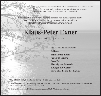 Traueranzeige von Klaus-Peter Exner von Siegener Zeitung