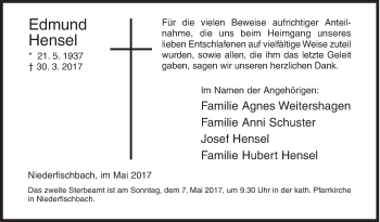 Traueranzeige von Edmund Hensel von Siegener Zeitung