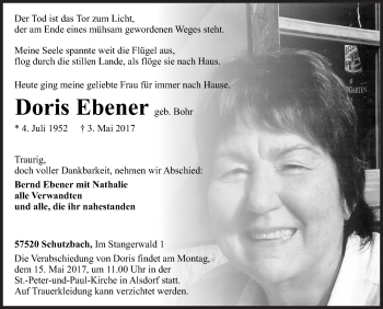 Traueranzeige von Doris Ebener von Siegener Zeitung