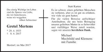 Traueranzeige von Gretel Mertens von Siegener Zeitung