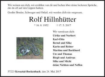 Traueranzeige von Rolf Hillnhütter von Siegener Zeitung