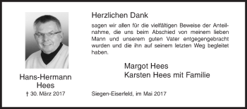 Traueranzeige von Hans-Hermann Hees von Siegener Zeitung