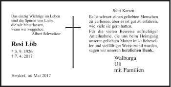Traueranzeige von Resi Löb von Siegener Zeitung