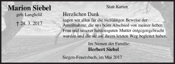 Traueranzeige von Marion Siebel von Siegener Zeitung