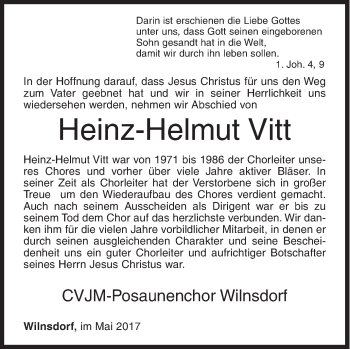 Traueranzeige von Heinz-Helmut Vitt von Siegener Zeitung