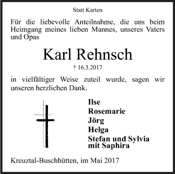 Traueranzeige von Karl Rehnsch von Siegener Zeitung