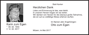 Traueranzeige von Karin  zum Egen von Siegener Zeitung