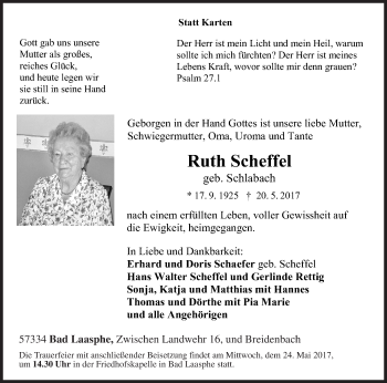 Traueranzeige von Ruth Scheffel von Siegener Zeitung