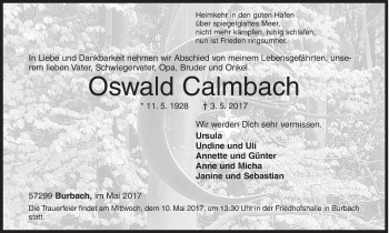Traueranzeige von Oswald Calmbach von Siegener Zeitung
